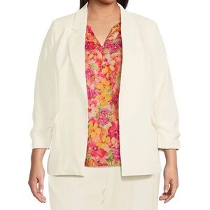 Skies Are Blue 1X White Women's 3/4 sleeve Blazer